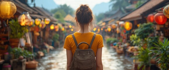 Woman with Backpack Walking