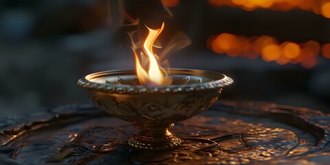 A decorative bowl with a flame, symbolizing light and warmth.