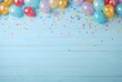© Eva - Colorful Balloons and Confetti on Blue Wooden Background