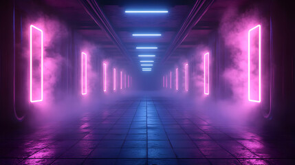 Futuristic Neon Corridor 3D Illustration