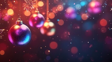 Poster - Vibrant modern christmas background glowing abstract christmas lights and ornaments set against a dark gradient backdrop with colorful geometric snowflakes and holiday cheer