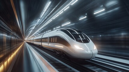 Aufkleber - A sleek high-speed train entering a modern tunnel, with lights illuminating the interior, showcasing the engineering marvel of transportation technology