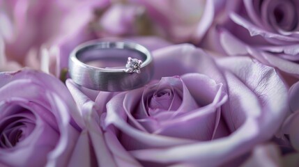 Wall Mural - wedding ring on purple roses