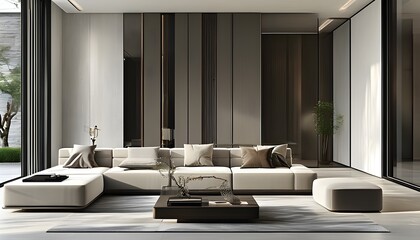 Sophisticated minimalist interior showcasing elegant furniture and detailed decor for a luxurious ambiance