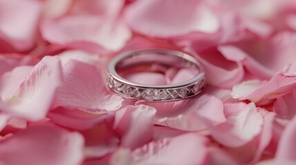 Wall Mural - diamond ring on rose petals
