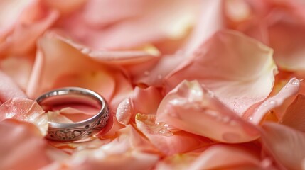 Wall Mural - wedding ring on rose petals