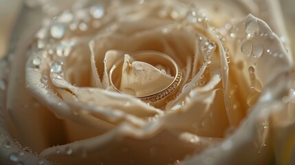 Wall Mural - wedding rings on a rose