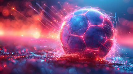 Wall Mural - Glowing Soccer Ball with Neon Lights Abstract 3D Illustration