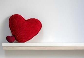 Red Heart Shaped Cushion On White Shelf