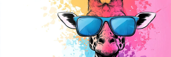 Canvas Print - Cool giraffe with sunglasses against a colorful background.