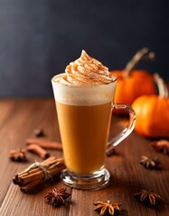 pumpkin spice latte coffee drink and cinnamon