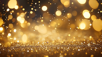 Sticker - golden christmas particles and sprinkles for a holiday celebration like christmas or new year. shiny golden lights. wallpaper background for ads or gifts wrap and web design