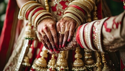 Traditional Indian Wedding Ceremony: Close-Up of Bride and Grooms Hands Symbolizing Unity and Rituals