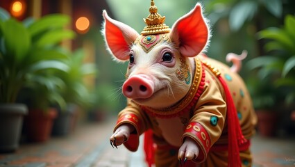 Pig in Traditional Costume