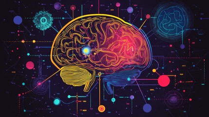 Aufkleber - A vibrant brain infographic displaying different areas and their functions, set against a clean background, making complex information visually engaging