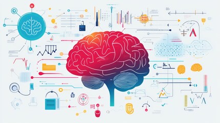 Aufkleber - A vibrant brain infographic displaying different areas and their functions, set against a clean background, making complex information visually engaging