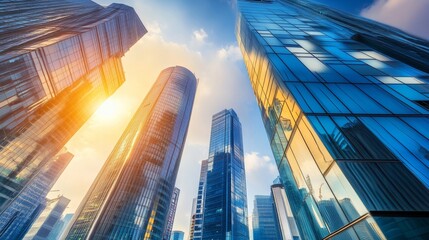 Poster - A vibrant city skyline with skyscrapers and corporate buildings, symbolizing the dynamic and fast-paced world of business and finance