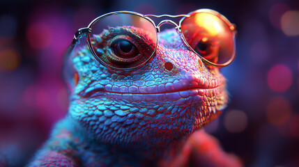 Canvas Print - A lizard wearing sunglasses stares intensely into the camera.