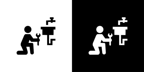 Poster - Plumber repairing pipe icon Isolated flat vector in outline