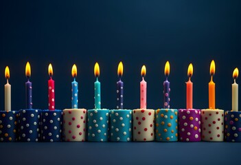 Colorful Polka Dot Birthday Candles on Blue