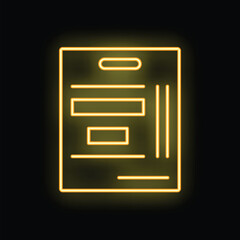 Poster - Bright yellow neon sign against a black background of a clipboard checklist task list