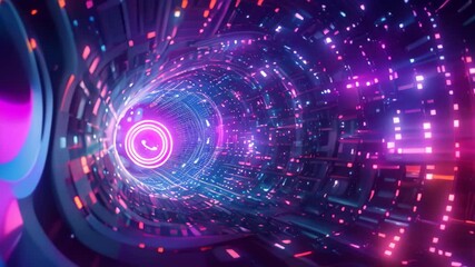 Poster - A digital vortex of swirling technology and communication, featuring a glowing phone icon, A swirling vortex of technology and communication symbols, symbolizing the energy of a conference call