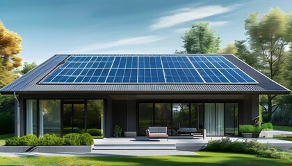 Wall Mural - Sleek modern home showcasing solar panels and innovative energy storage systems for a sustainable future