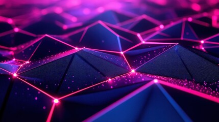 Aufkleber - Futuristic 3D polygonal surface with glowing grid lines, symbolizing digital innovation and technology 3D polygons, futuristic design