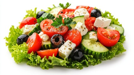 Wall Mural - Delicious greek salad isolated on white background