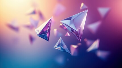 Aufkleber - Floating 3D polygonal shapes with sharp edges, symbolizing precision in modern technology and design 3D polygons, precision