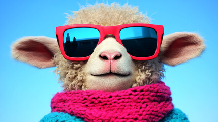 Canvas Print - A cute sheep wearing red sunglasses and a colorful scarf.