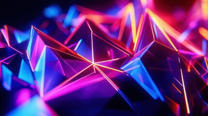 Aufkleber - Abstract 3D polygon mesh with neon lighting, representing digital art and creative design 3D polygons, digital art