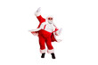 © deagreez - Full length size photo of carefree delightful rejoicing funky holly-jolly moving st nicholas father christmas big belly in suspenders traditional outfit fur trousers sunglass boots isolated background