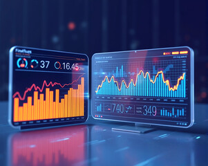 futuristic digital screens with metrics