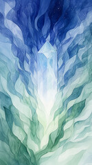 A crystal shines brightly in the center of this watercolor painting.