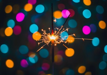 Sparkler Burning with Colorful Lights for New Year's Eve