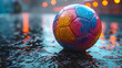 © KALEYA - Wet Soccer Ball On Wet Surface In Rain