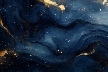 Wall Mural - beautiful abstract cosmic background. deep navy blue with golden sparkles creates a stunning visual.