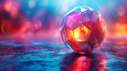 Wall Mural - 3D Render of Geometric Sphere With Red And Blue Lights