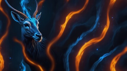 Wall Mural - Mystical Deer with Blue and Orange Flames