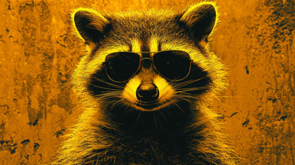 Cool raccoon wearing sunglasses.