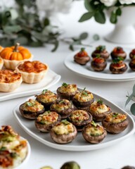 Wall Mural - A beautifully arranged platter of gourmet appetizers featuring stuffed mushrooms and tarts.