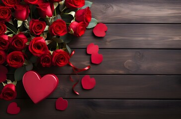 Wall Mural - Romantic Valentine's Day Background with Roses and Hearts