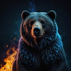 Wall Mural - Majestic Grizzly Bear in a Fiery Aura