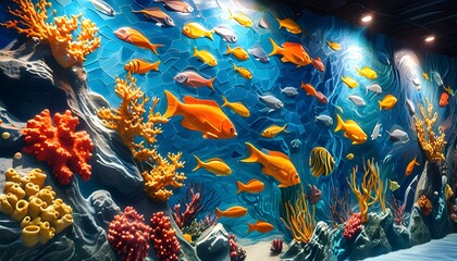 Wall Mural - Colorful mosaic mural depicting vibrant underwater ocean ecosystem