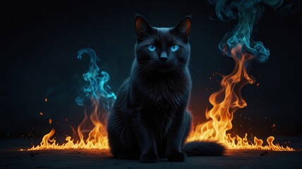 Sticker - Mystical Black Cat Amidst Flames