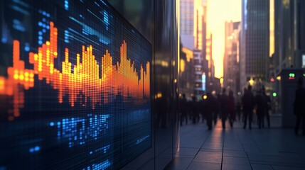 Poster - stock market data visualization with colorful graphs illustrating market trends during sunset