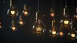 © B.Panudda - Multiple hanging light bulbs, with one bulb casting a soft glow, a dark background and soft lighting create a sense of focus and inspiration, making it ideal for images related to creativity, innovati