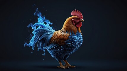 Canvas Print - Fiery Rooster with Blue Flames