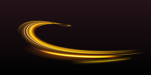 Poster - Modern abstract high-speed light motion effect on black background. Neon stripes in the form of drill, turns and swirl. Illustration of high speed concept. Image of speed motion on the road.